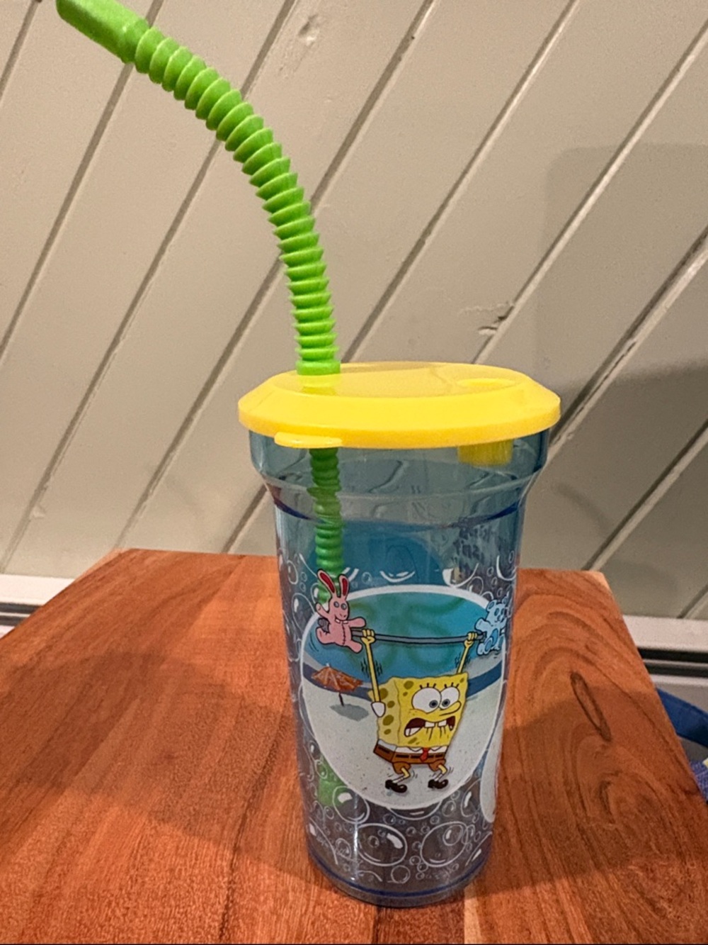 Sponge Bob plastic cup lid and straw